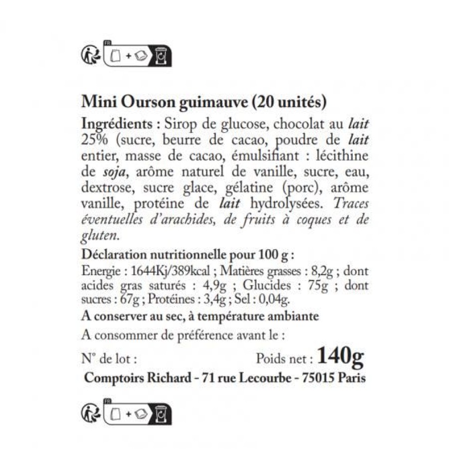 Epicerie Sucree Comptoi Rsrichard Bord De Tasse | Sachet Garni D'Oursons Guimauve Enrobes De Chocolat 140G