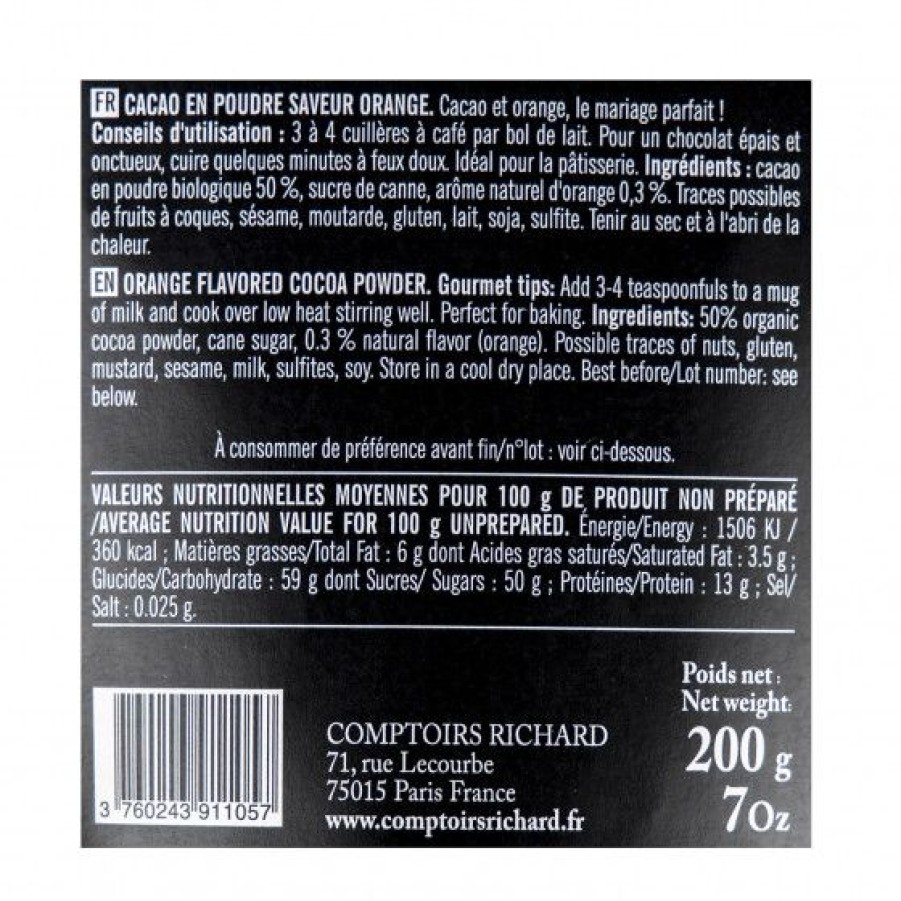 Epicerie Sucree Comptoi Rsrichard Chocolat | Cacao En Poudre Aromatise A L'Orange Bio 200G