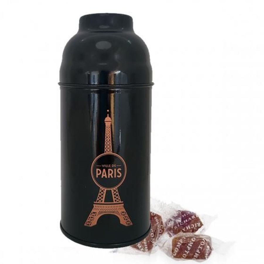 Epicerie Sucree Comptoi Rsrichard Boite Gourmande | Boite Tour Eiffel En Metal Laque Noire Garnie De Pates De Fruits A La Cerise 110G