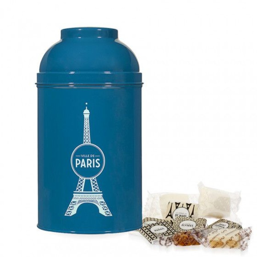 Epicerie Sucree Comptoi Rsrichard Boite Gourmande | Boite Tour Eiffel En Metal Laque Bleu-Canard Garnie De Confiseries 265G