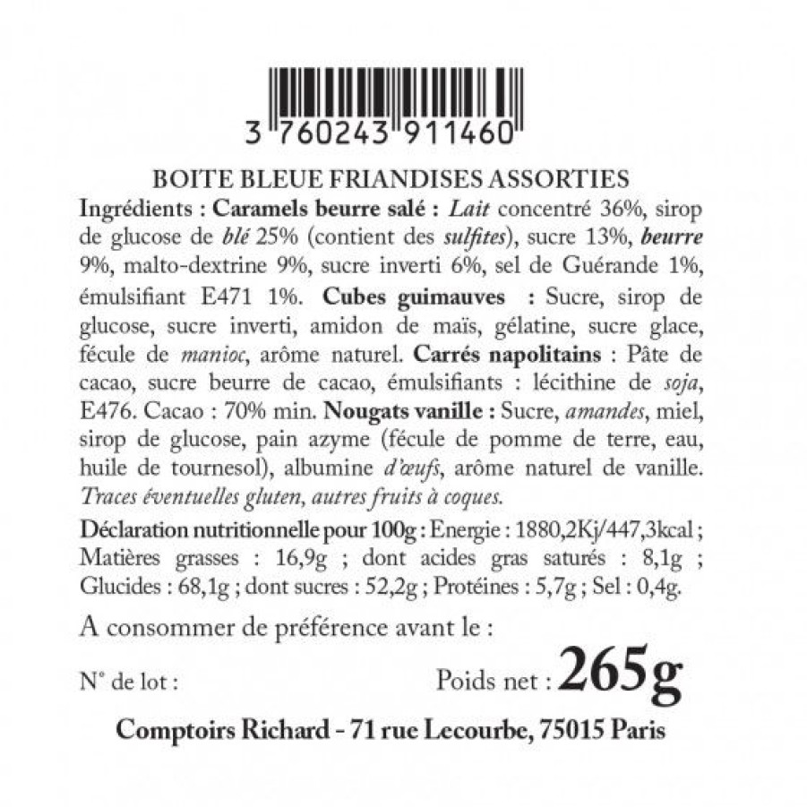 Epicerie Sucree Comptoi Rsrichard Boite Gourmande | Boite Tour Eiffel En Metal Laque Bleu-Canard Garnie De Confiseries 265G