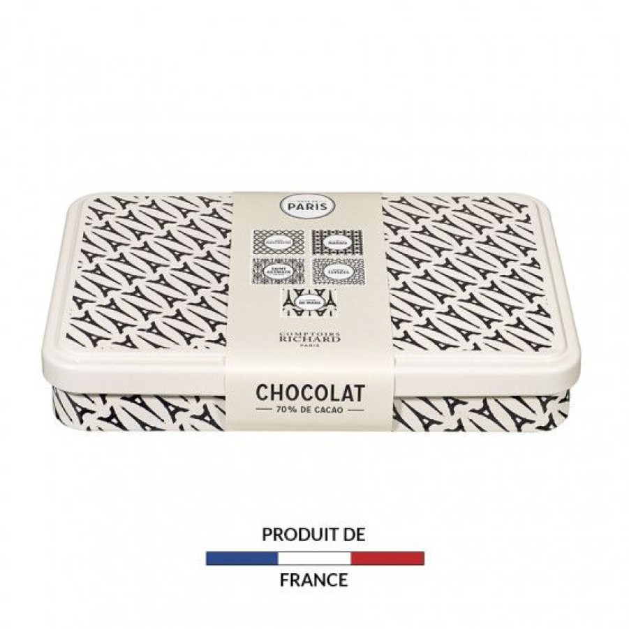 Epicerie Sucree Comptoi Rsrichard Chocolat | Boite Metal Garnie De Carres De Chocolat Noir 240G