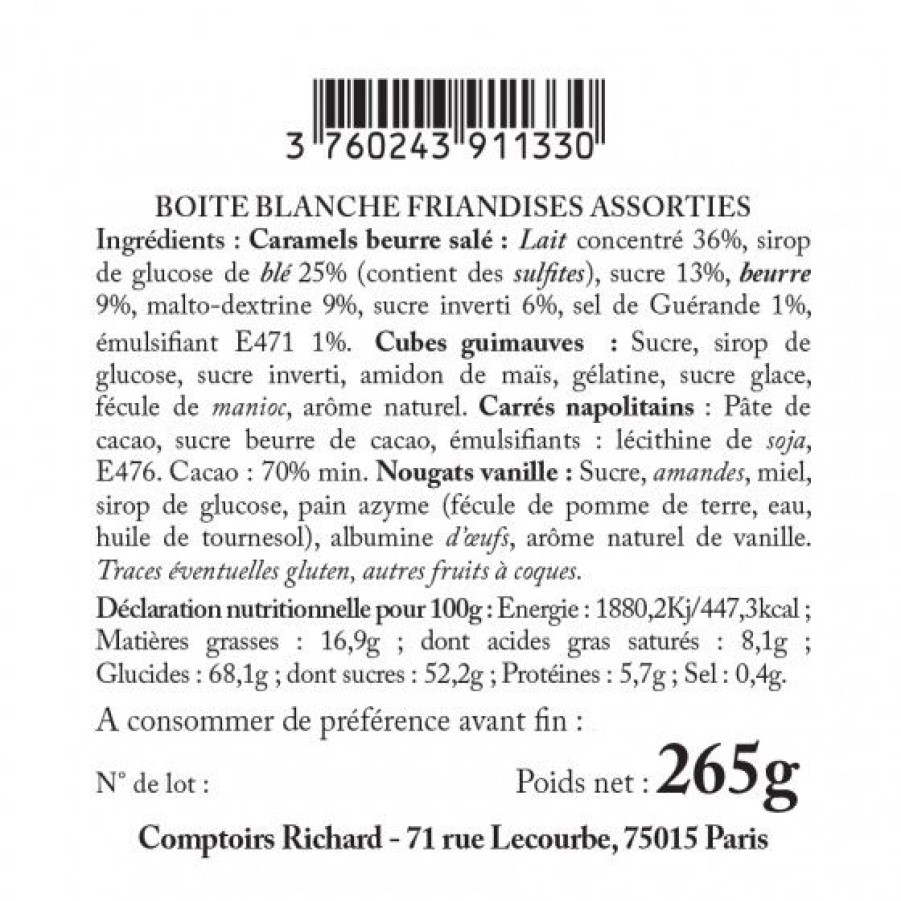 Epicerie Sucree Comptoi Rsrichard Boite Gourmande | Boite Tour Eiffel En Metal Laque Blanche Garnie De Confiseries 265G