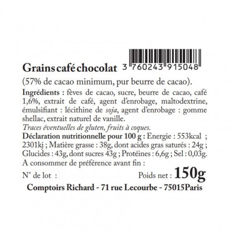 Epicerie Sucree Comptoi Rsrichard Biscuit Et Specialite | Sachet Garni De Grains De Cafe Au Chocolat 150G