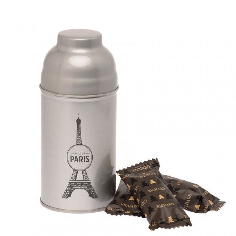 Epicerie Sucree Comptoi Rsrichard Boite Gourmande | Boite Tour Eiffel En Metal Laque Argentee Garnie De Mini Oursons 80G